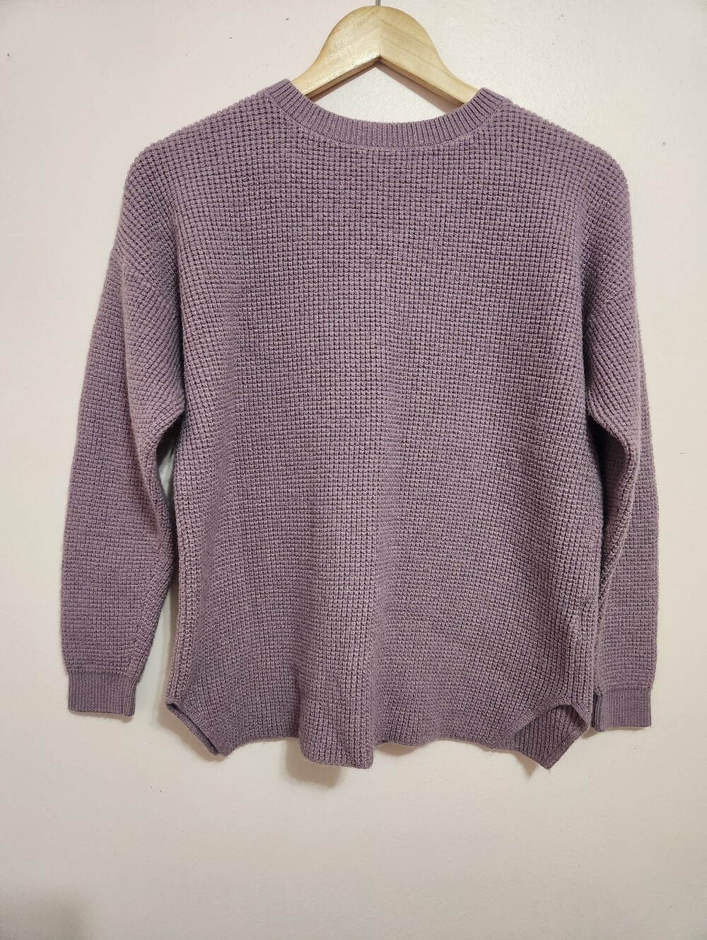 Kersh Merino Wool Blend Waffle Knit Mauve Purple Crewneck Cozy Sweater Size M